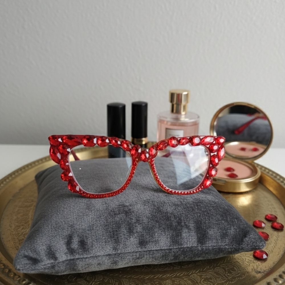 Women's Bling Cat Eye Readers Red Rhinestones AB Reading Glasses Black +1.50 - Picture 6 of 8